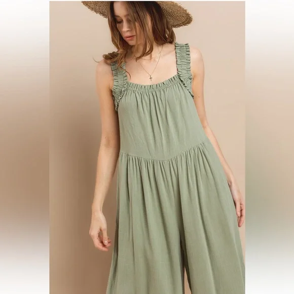 18 Solid Ruffle Strap Wide Leg Jumpsuit - Picture 9 of 9